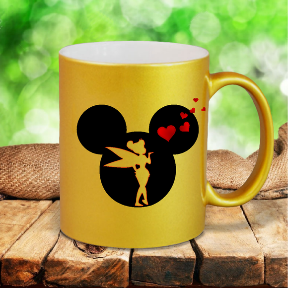 Disney Tinkerbell Mug / Mickey, Tinkerbell Red Hearts Pearl Metallic Coffee Mug/ Love Disney Mickey Mouse Heart Mug Gift