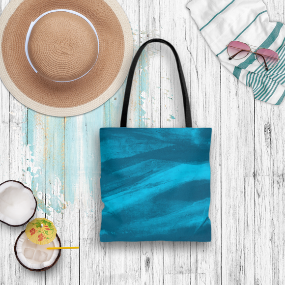 Nautical Tote Bag/ Navy Aqua Ocean Waves Coastal Tropical Large Beach Bag