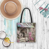 Floral Tote/ Watercolor Cottage Pink Flower Shop Large Bag