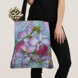 Floral Tote/ Purple Floral Orchids Glitter Glam Large Bag