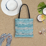 Nautical Tote Bag/ Blue White Beach Wood Seashells And Starfish Coastal Tropical Large Beach Bag