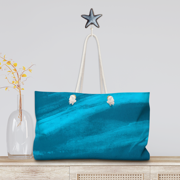 Nautical Tote Rope Handle Bag/ Navy Aqua Ocean Waves Coastal Tropical Large Weekender Beach Bag