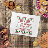 Ugly Christmas Sweater Towels/ Funny Santa He Sees You When You’re Drinking Waffle Weave Kitchen Dish Towel Holiday Decoration Gift