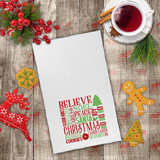 Christmas Towels/ Holiday Words Believe Sleigh Rides Noel Mistletoe Farmhouse Waffle Weave Kitchen Dish Towel Decoration Gift