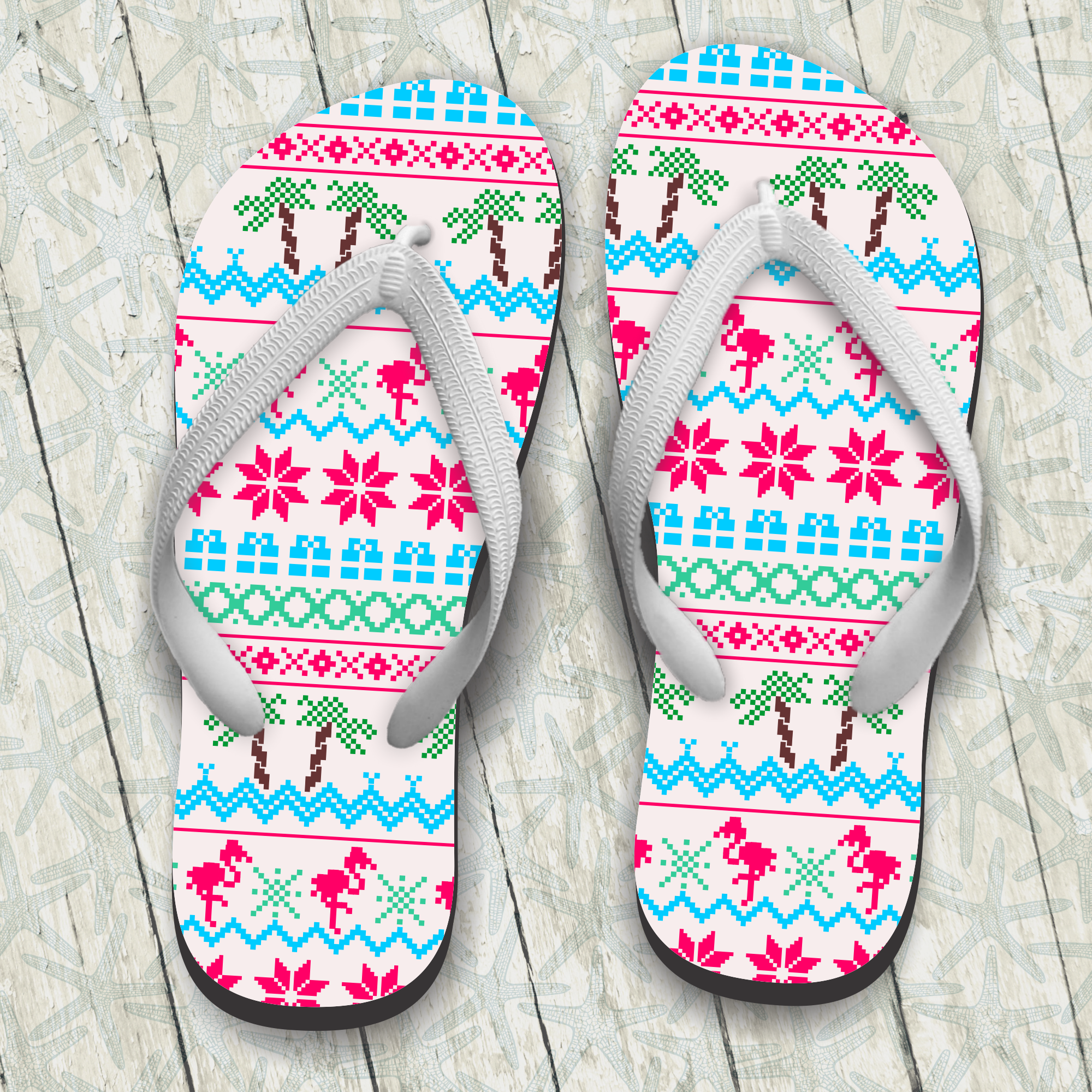 Ugly Christmas Sweater Flamingo Flip Flops/ Palm Trees Flip Flops/ Tro – Jin  Jin Junction