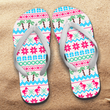 Ugly Christmas Sweater Flamingo Flip Flops/ Palm Trees Flip Flops/ Tropical Beach Sandals