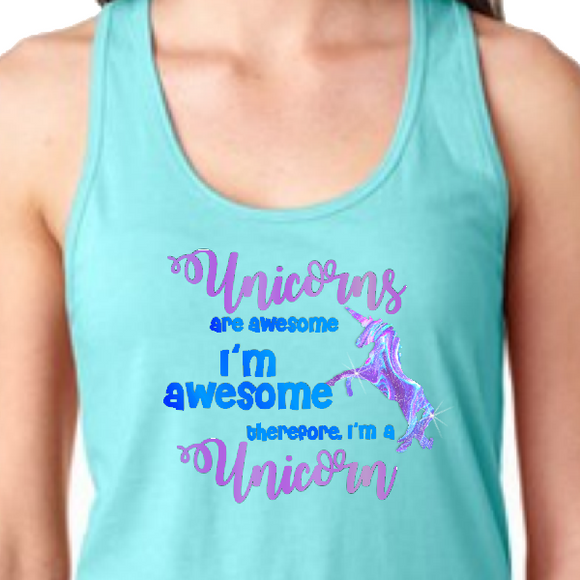 Unicorn Tank Top/ Sparkle Glitter Pastel Unicorns Are Awesome Tank/ Rainbow Glitter Believe In Unicorns Tank Top/ Be A Unicorn Beach Tank