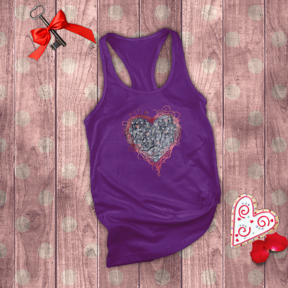 Valentine Tanks/ Gothic Grunge Gray Parchment Heart Skeleton Keys With Rose Pink Ivy Frame Tank Tops