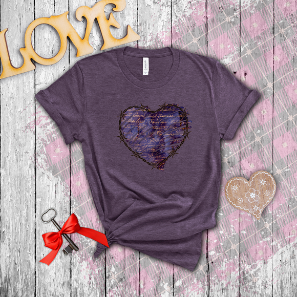 Valentine Shirts/ Distressed Purple Gothic Ephemera Journal Heart With Barbed Wire Frame T shirts