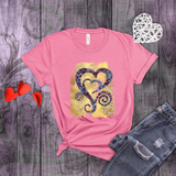 Valentine Shirts/ Purple Animal Print Gothic Grunge Hearts On Yellow Gold Brushstrokes T shirts