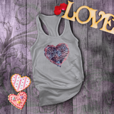 Valentine Tanks/ Distressed Purple Animal Print Gothic Heart With Rose Pink Barbed Wire Frame Tank Tops