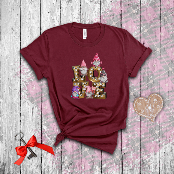 Valentine Shirts/ Cute Valentines Day Watercolor Gnomes On LOVE Marquee Letter Cinema Lights T Shirts