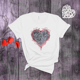 Valentine Shirts/ Gothic Grunge Gray Parchment Heart Skeleton Keys With Rose Pink Ivy Frame T shirts