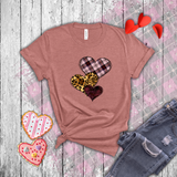 Valentine Shirts/ Heart Trio Animal Print, Pink Plaid And Burgundy With Barbed Wire Frames T shirts