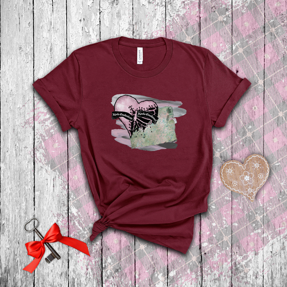 Valentine Shirts/ Gothic Pink Stitches Skeleton Heart Junk Journal Post Card T shirts