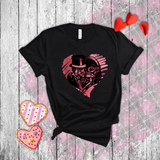 Valentine Shirts/ Gothic Grunge Kissing Sugar Skull Couple With Rose Pink Heart T shirts