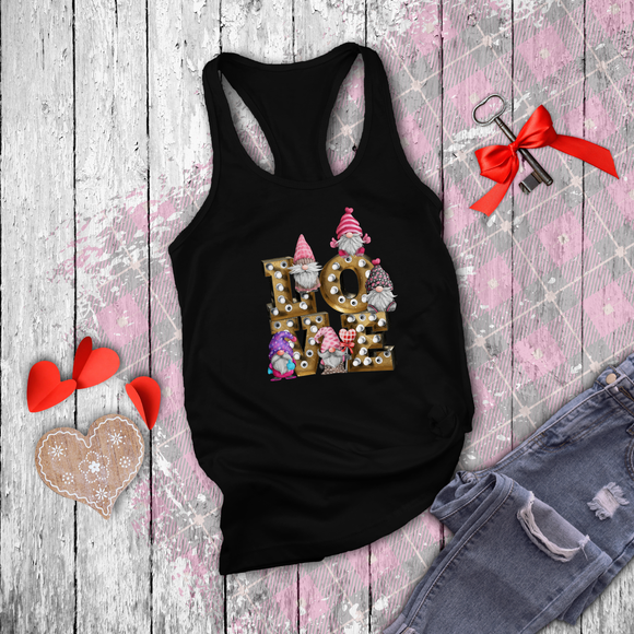 Valentine Tanks/ Cute Valentines Day Watercolor Gnomes On LOVE Marquee Letter Cinema Lights Tank Tops