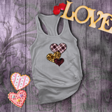 Valentine Tanks/ Heart Trio Animal Print, Pink Plaid And Burgundy With Barbed Wire Frames Tank Tops