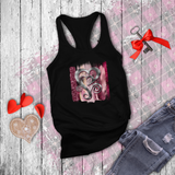 Valentine Tanks/ Silver Gray Heart With Burgundy And Pink Brushtroke Background Tank Tops