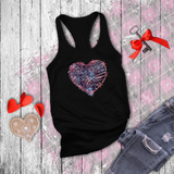 Valentine Tanks/ Distressed Purple Animal Print Gothic Heart With Rose Pink Barbed Wire Frame Tank Tops