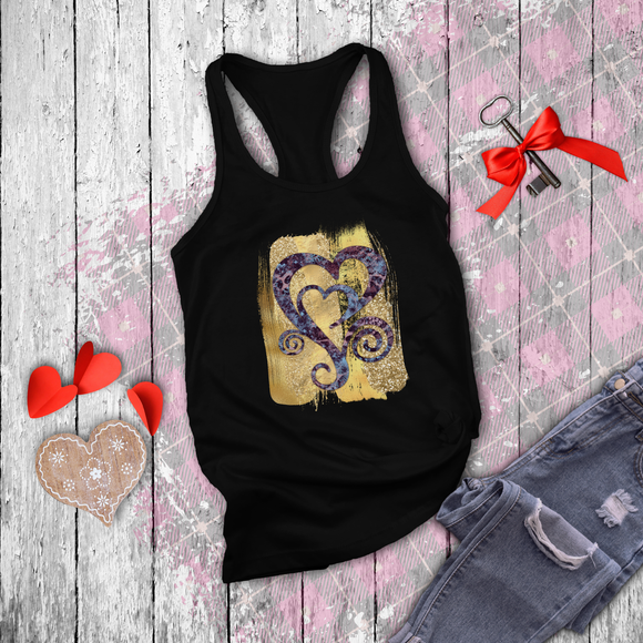 Valentine Tanks/ Purple Animal Print Gothic Grunge Hearts On Yellow Gold Brushstrokes Tank Tops