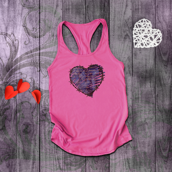 Valentine Tanks/ Distressed Purple Gothic Ephemera Journal Heart With Barbed Wire Frame Tank Tops