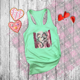 Valentine Tanks/ Silver Gray Heart With Burgundy And Pink Brushtroke Background Tank Tops