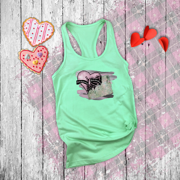 Valentine Tanks/ Gothic Pink Stitches Skeleton Heart Junk Journal Post Card Tank Tops