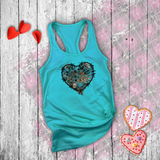 Valentine Tanks/ Gothic Grunge Teal Blue Animal Leopard, Giraffe Print Heart With Barbed Wire Tank Tops