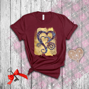 Valentine Shirts/ Purple Animal Print Gothic Grunge Hearts On Yellow Gold Brushstrokes T shirts