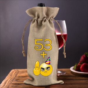 Custom Birthday Wine Gift Bag/ Personalized Funny Emoji Age Burlap Wine Tote