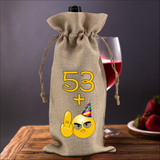 Custom Birthday Wine Gift Bag/ Personalized Funny Emoji Age Burlap Wine Tote