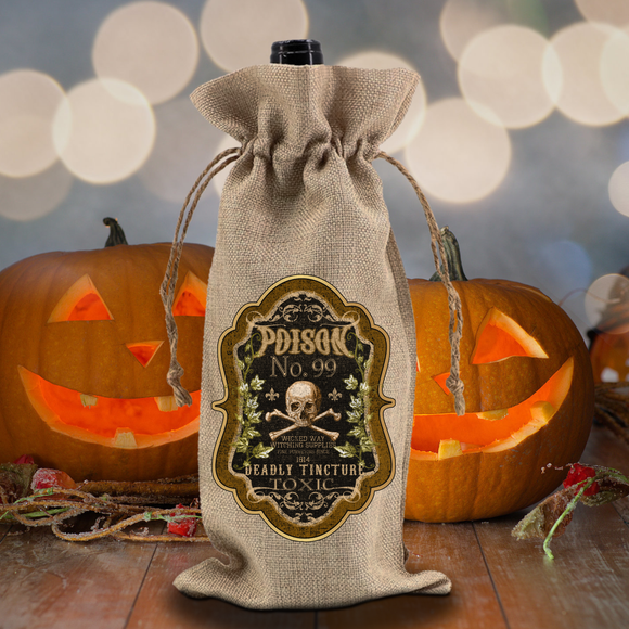 Halloween Apothecary Wine Bag/ Gothic Poison Skull And Crossbones Witch Potion Ingredients Vintage Label Kitchen Décor Gift