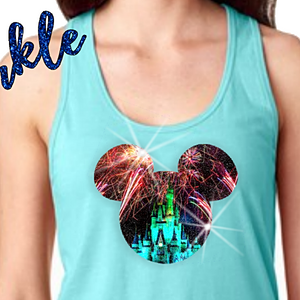 Mickey Mouse Glitter Fireworks Tank/ Disney Glitter Cinderella’s Castle Fireworks Women’s Tank Top