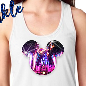 Mickey Mouse Glitter Tank Top/ Disney Glitter Cinderella’s Castle Women’s Tank/ Disney World/ Cinderella’s Castle Night Photo Glitter Shirt