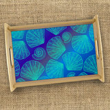 Beach Seashells Wood Serving Tray Gift/ Mint Seashell Collection On Blue Background Coffee Table/ Cookie Tray
