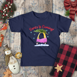 Christmas Children Toddler Shirts/ Santa Is Coming Pink and Yellow Toy Car With Christmas Tree Holiday Toddler T-Shirts