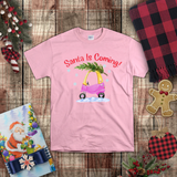 Christmas Children Toddler Shirts/ Santa Is Coming Pink and Yellow Toy Car With Christmas Tree Holiday Toddler T-Shirts
