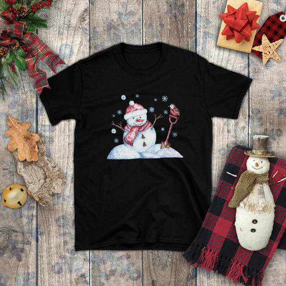 Christmas Children Shirts/ Watercolor Snowman And Bird With Blue Snowflakes Holiday Kids T-Shirts