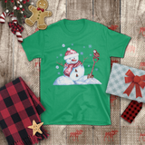 Christmas Children Toddler Shirts/ Watercolor Snowman And Bird With Blue Snowflakes Holiday Toddler T-Shirts