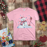Christmas Children Toddler Shirts/ Watercolor Snowman And Bird With Blue Snowflakes Holiday Toddler T-Shirts