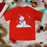 Christmas Children Toddler Shirts/ Watercolor Snowman And Bird With Blue Snowflakes Holiday Toddler T-Shirts