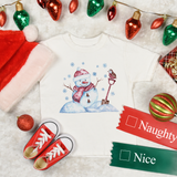 Christmas Children Toddler Shirts/ Watercolor Snowman And Bird With Blue Snowflakes Holiday Toddler T-Shirts