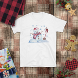 Christmas Children Shirts/ Watercolor Snowman And Bird With Blue Snowflakes Holiday Kids T-Shirts
