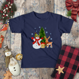Christmas Children Toddler Shirts/ Watercolor Snowman With Reindeer And Tree Winter Holiday Toddler T-Shirts