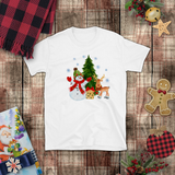 Christmas Children Shirts/ Watercolor Snowman With Reindeer And Tree Winter Holiday Kids T-Shirts