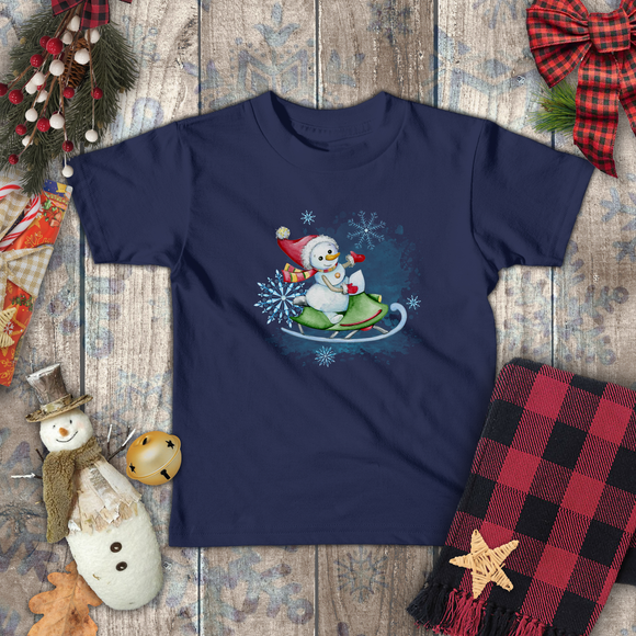 Christmas Children Toddler Shirts/ Watercolor Snowman On Sled Winter Snow Holiday Toddler T-Shirts