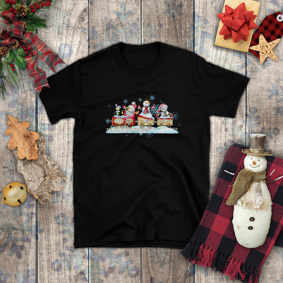 Christmas Children Shirts/ Watercolor Snowmen On Wooden Train Winter Snow Holiday Kids T-Shirts