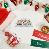 Christmas Children Toddler Shirts/ Watercolor Snowmen On Wooden Train Winter Snow Holiday Toddler T-Shirts