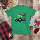 Christmas Children Toddler Shirts/ Green Plaid Tractor And Wooden Cart With Christmas Tree Holiday toddler T-Shirts